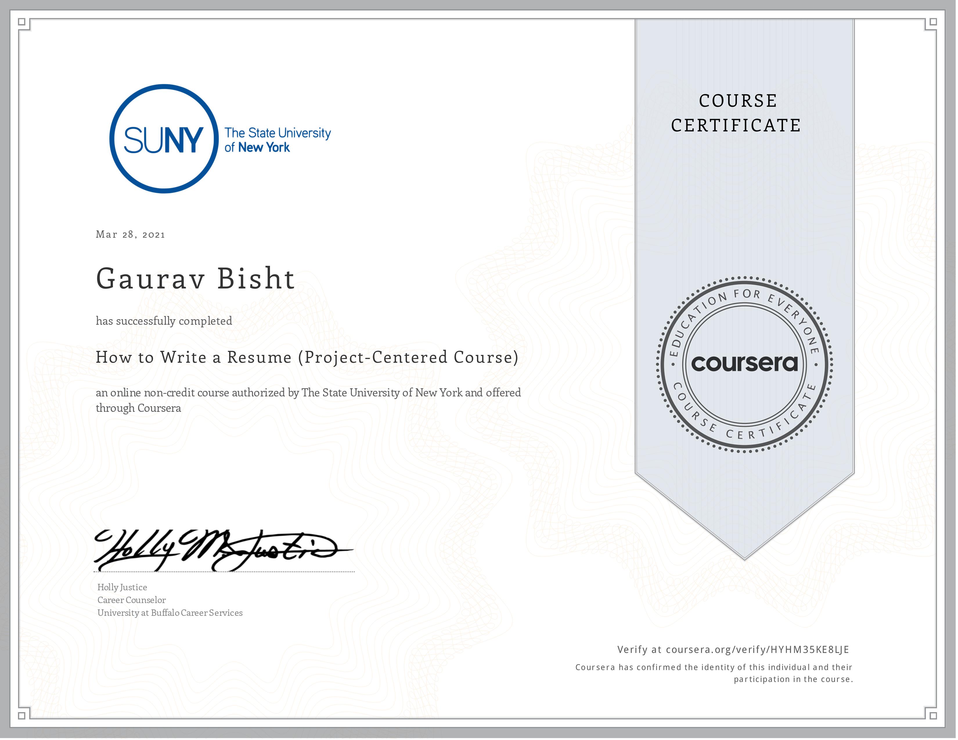 Coursera - How to Write Resume (Project Centered Course)